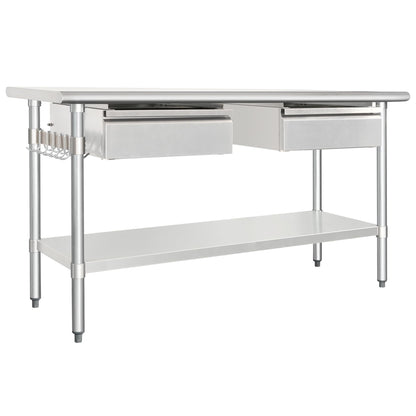 HARDURA Stainless Steel Prep Table with Drawer 24" x 60" NSF Heavy Duty Bench with Undershelf, Hook and Galvanized Legs for Commercial Food Prep