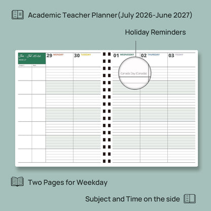 POPRUN Teacher Lesson Planner 2026-2027, (Letter Size - 8.5'' x 11'') Academic Planner July 2026 - June 2027 with Gradebook & Color Monthly Tabs, Thick Paper, 2-Sided Pocket, Leather Cover, Brown