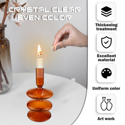 Clear Taper Candle Holders Glass Candle Stick Holder Modern Candle Holders for Tapered Candlesticks Wedding Reception Centerpieces Christmas（Brown）