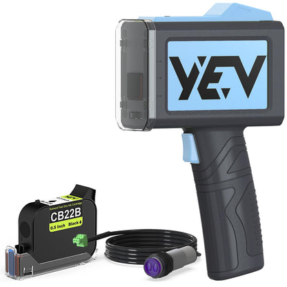 YEV Handheld Inkiet Printer VP127 Upgraded Enhanced 16-Hour Continuous Printing with Photoelectric Sensor for Batch Numbers, Logos, Serial Numbers, Barcodes, and QR Codes on Various Materials (Blue)