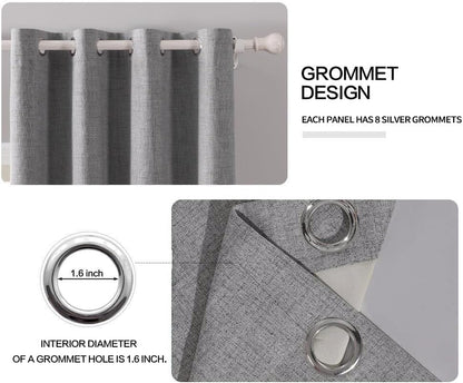 MIULEE Blackout Curtains - 100% Thermal Insulated Linen Texture | Grey Room Darkening Drapes 52x96 Inch (2 Panels)