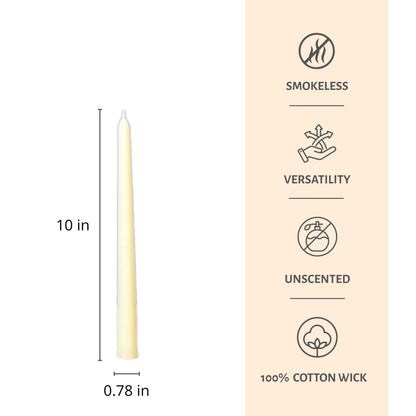 Taper Candles 10 Inch 20 Pack Ivory – CW Studio Unscented Dripless Smokeless Candlesticks, 7-8 Hour Clean Burn – Elegant Dinner Table Centerpiece for Wedding, Holiday Decor & Romantic Dinners