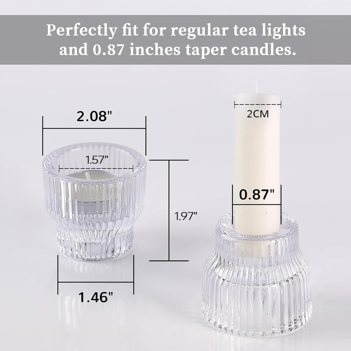 HAVITI 12 Pack Clear Taper Candle Holders, Glass Candlestick Holders, Tea Light Candle Holder for Fall Wedding Centerpieces Table Decorations, Votive Candle Holders for Table Decor