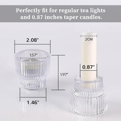 HAVITI 12 Pack Clear Taper Candle Holders, Glass Candlestick Holders, Tea Light Candle Holder for Fall Wedding Centerpieces Table Decorations, Votive Candle Holders for Table Decor