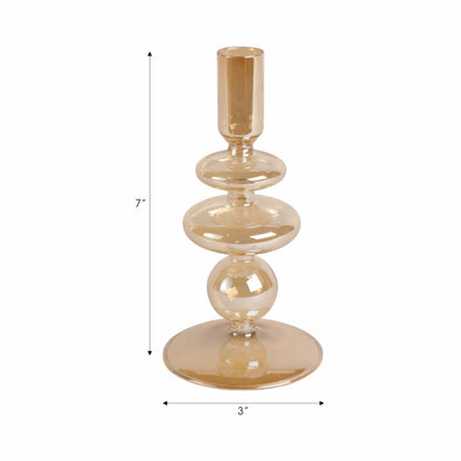 Decorative Glass Candle Holder for Taper Candles - Modern Candlestick Holder with Disc and Sphere Design for Table Decor - Pair with Gold Centerpieces for Tables and Living Room Display - 7" Gold