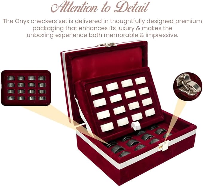 Marble Chess and Checker Pieces Set with Free Storage Box Collection (White Black)