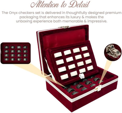 Marble Chess and Checker Pieces Set with Free Storage Box Collection (White Black)