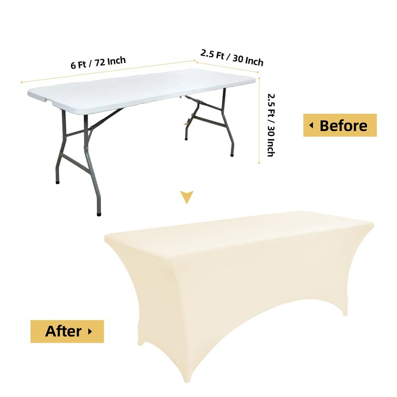 ZarzaaSik 6-Pack 6ft Spandex Table Covers for Rectangle Standard Folding Tables - Wrinkle Resistant Stretch Tablecloths - Ultimate Fitted Table Protector for Parties, Trade Shows, Wedding