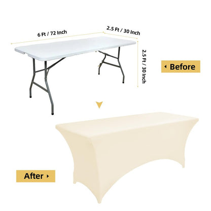 ZarzaaSik 6-Pack 6ft Spandex Table Covers for Rectangle Standard Folding Tables - Wrinkle Resistant Stretch Tablecloths - Ultimate Fitted Table Protector for Parties, Trade Shows, Wedding