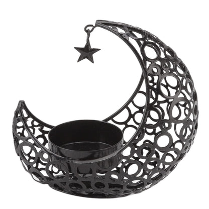 Candle Holder, Moon Candle Holder, Hollowed Iron Candle Holder, Ornament Weddings, Christmas Decoration, Dining Table, Coffee Table (Black)