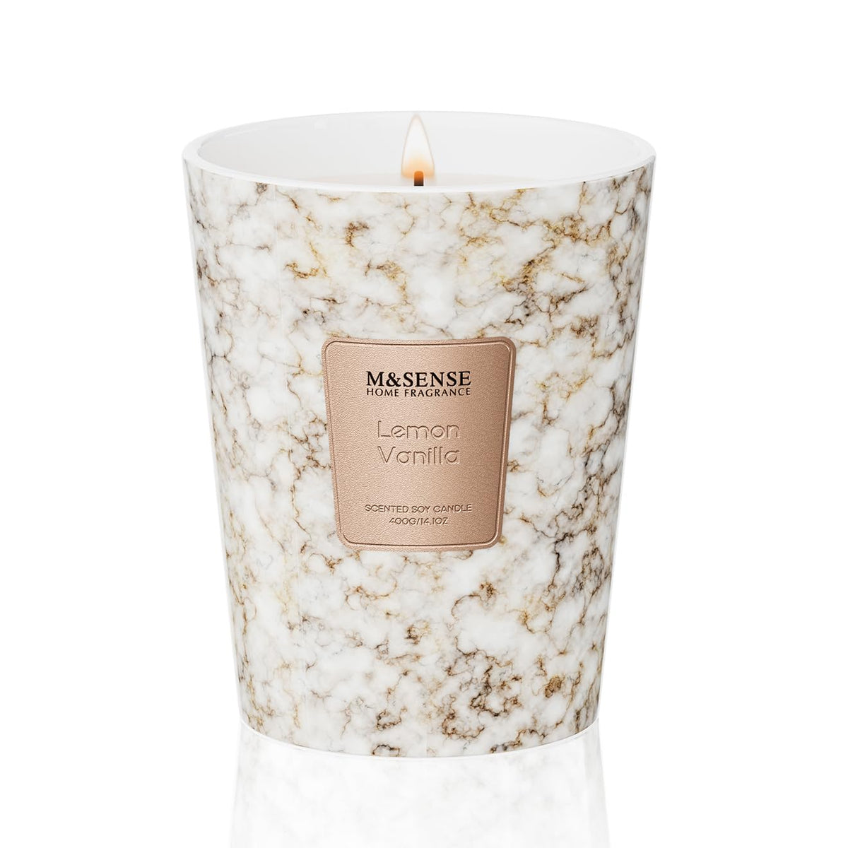 M&SENSE Lemon Vanilla Scented Soy Candle, 3 Wick Highly Scented 14.1 Oz 75H, Aromatherapy Christmas Gift for Women and Men