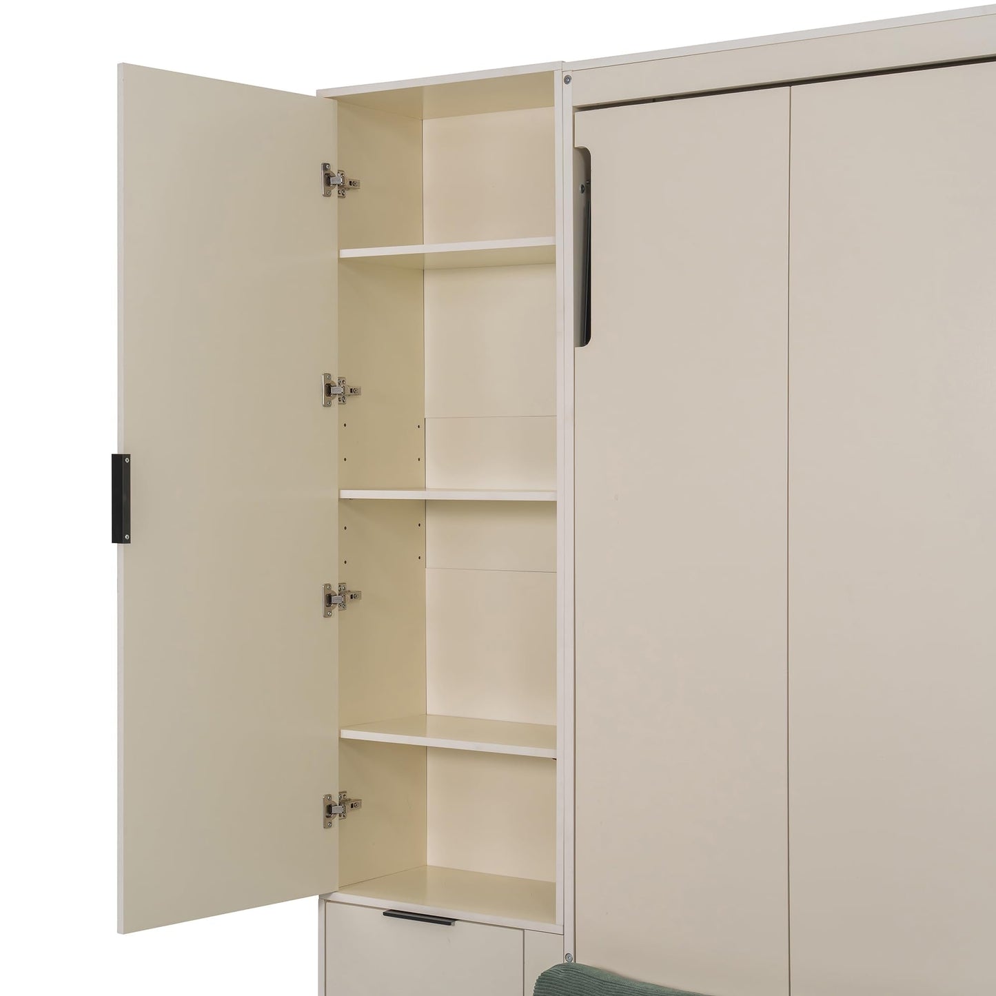 Murphy Bed Queen Bed Frame with Headboard,Hydraulic Storage,Sofa,Hydraulic Lift Wood Wall Murphy Beds w/Shelves & Drawers,LED/USB Lighting,Desk,2 Pillows,Hideaway Bedframe for Bedroom,Beige