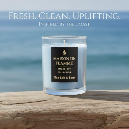 Sea Salt & Sage Soy Wax Candle – Fresh Coastal Scented Candle for Kitchen, Apartment & Home, Long Lasting Clean Burn Candle, 150g / 5.3 oz – Maison De Flamme