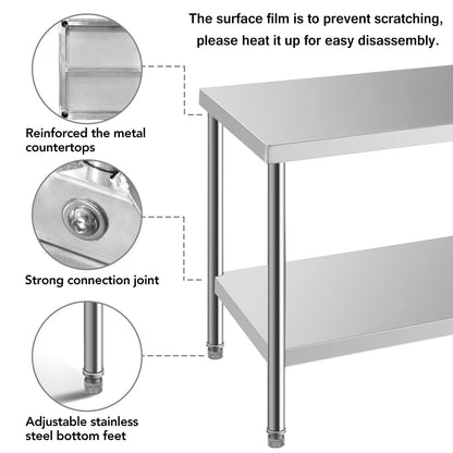HXCFYP 24x18 Stainless Steel Prep Table with Undershelf for Restaurant, NSF Certified, Home & Hotel - Heavy Duty Commercial Grade Worktable for Food Preparation & Christmas Cooking