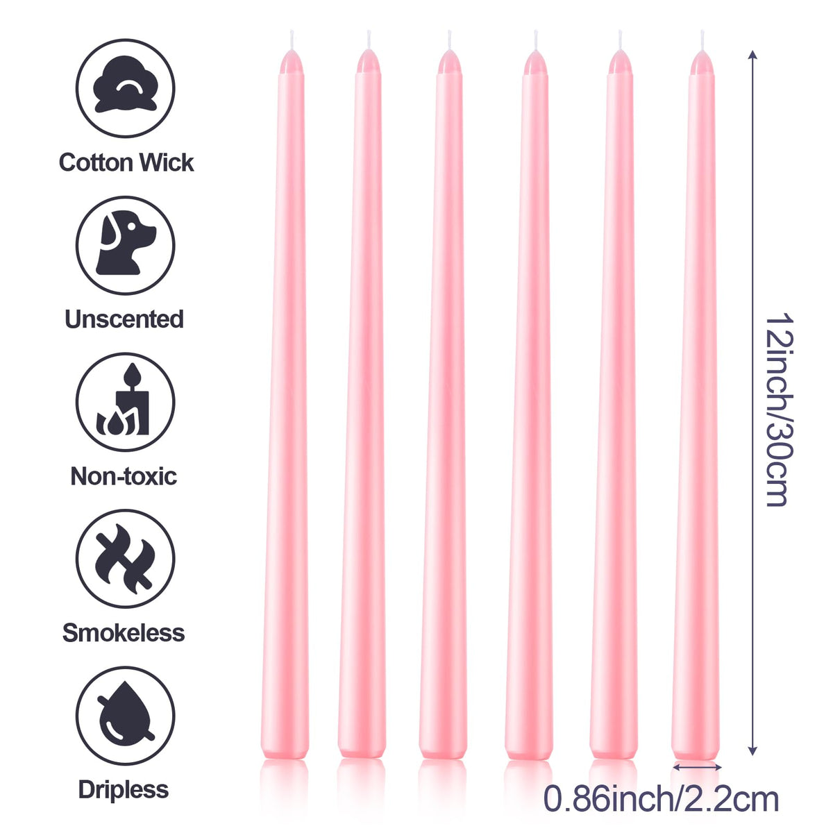 6 Pack Taper Candles - Taper Candles 12 Inch Dripless, Smokeless & Unscented - 8 Hours Long Burning - Hand Poured Tall Candlesticks - Ideal for Weddings, Dinner Parties, and Home Decor