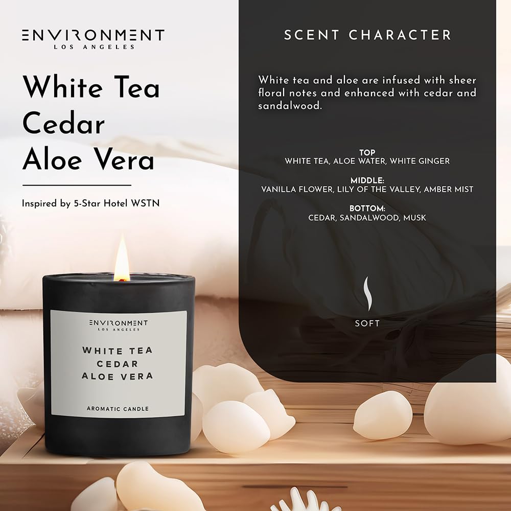 ENVIRONMENT Inspired by 5-Star Resort WSTN Candle, 8oz Luxury Coconut Apricot Wax Candles for Home (White Tea | Cedar | Aloe Vera) Home Fragrance Products, 1 Wick Candle, Vegan & Cruelty-Free