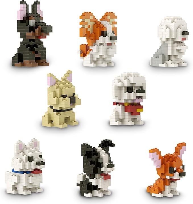 SEMKY Micro Mini Blocks Dog Series 8 in 1 Animal Model Set(1002Pieces) -Building and Pet Toys Gifts for Kid