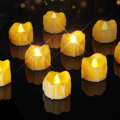 Homemory 24Pcs Dripping Flameless LED Tea Lights, 1.58" x 1.2" Battery Operated Flickering Fake Candles, 200+ Hours Electric Votive Tealights for Wedding, Halloween, Christmas Centerpieces, Ivory Body