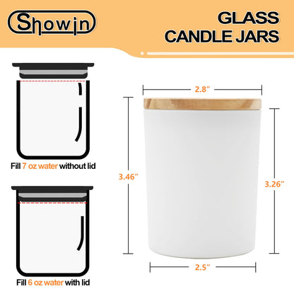 SHOWIN Thick Candle Jars for Making Candles 12 Pcs, 7 OZ Empty Jars with Wood Lids for Candle Making, Sample Container, Matte White