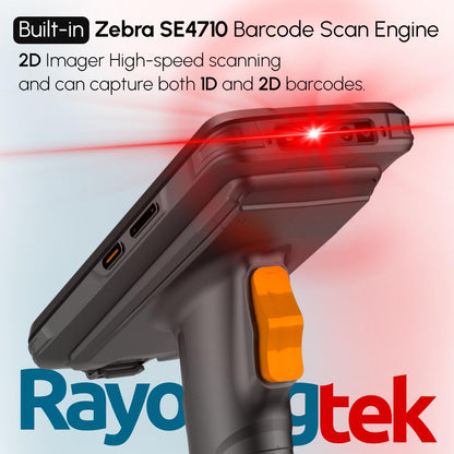 RAYOUNGTEK Android Barcode Scanner with Pistol Grip, Equipped with SE4710 Scanner Engine, Handheld Android 12 PDA 4+64GB, 6.0 Full Screen 4G Wi-Fi 1D 2D Data Terminal Mobile Computer Inventory Scanner