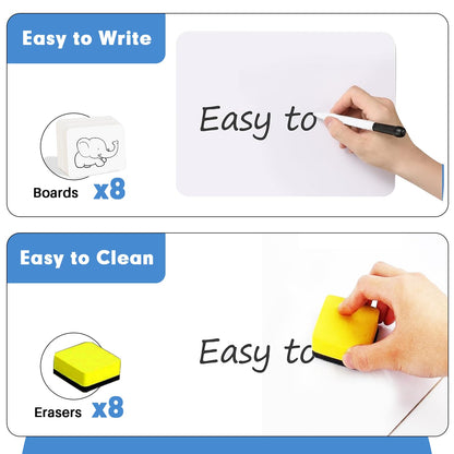 Dry Erase Lapboards, HERKKA 8 Pack Double Sided Small Dry Erase Whiteboards 9 x 12.5 Inch with 8 Erasers, Small Dry Erase Boards for Classroom Teacher Supplies, Personal White Boards for Students