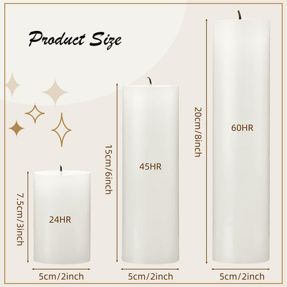Nuogo 24 Pcs Ivory Pillar Candles Bulk Set of 3 Long Burning Wax Pillar Candles 2 in x 3, 6, 8 Inch Dripless Unscented Smokeless for Wedding Party Spa Lantern Fireplace Home