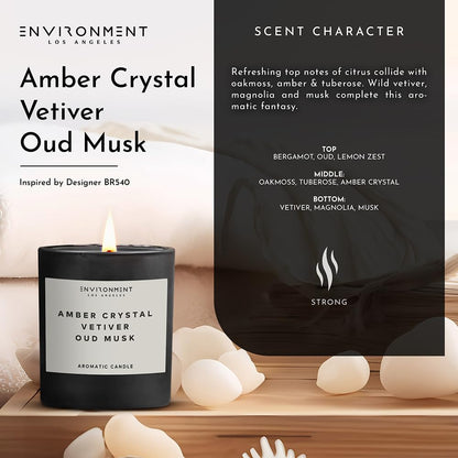 ENVIRONMENT Inspired by Designer Perfume BR540 Candle, 8oz Luxury Coconut Apricot Wax Candles for Home (Amber Crystal | Vetiver | Oud Musk) Home Fragrance Products, 1 Wick Candle, Vegan & Cruelty-Free