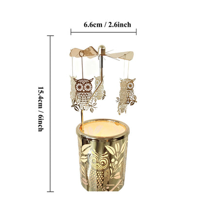 Carousel Rotary Candle Holder Spinning Birthday Gifts for Women, Mom, Wife, Girlfriend, Sister, Her, Metal Windmill Tea Light for Female Friends (Gold owl)
