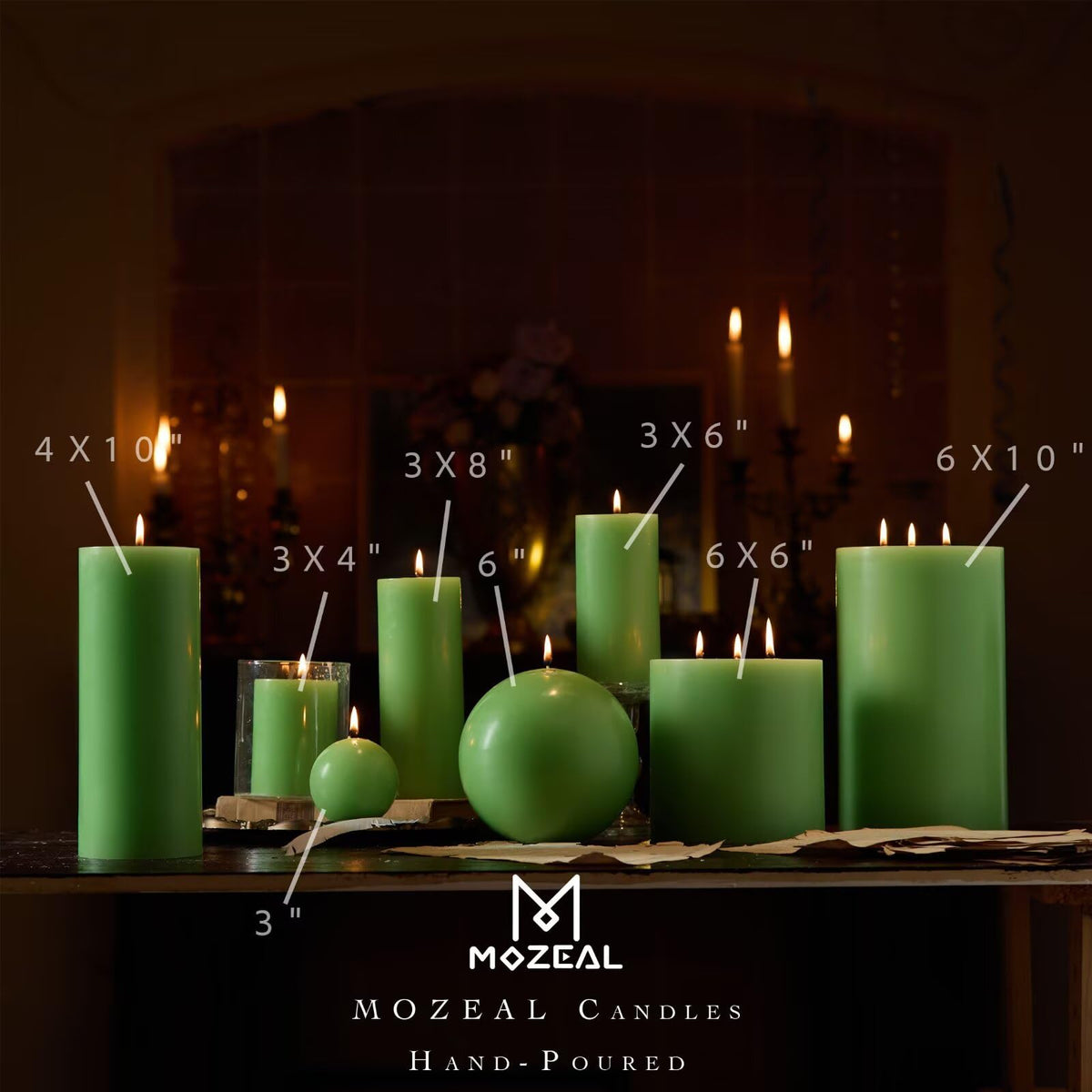 MOZEAL Hand-Poured, 6 Inch Green Large Round Ball Candles - Elegant Green Round Pillar Candles, Dripless, Unscented, Smokeless, Ideal for Spring Celebrations.