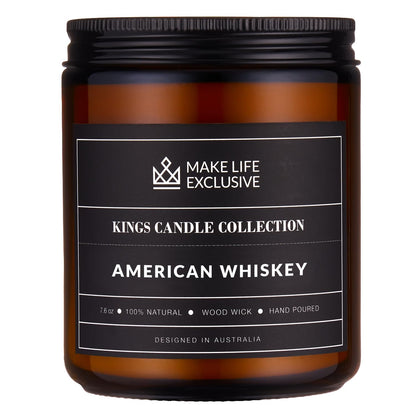 Scented Candles for Men | Whiskey Scented | Wooden Wick, Long Lasting, Masculine Scents | Natural Soy Jar Candle for Home, Bacehlor Pad Decor | The Perfect Mens Gift