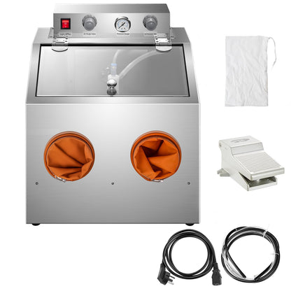 DZQ 10 Gallon Sandblasting Cabinet, Standard Steel Portable Benchtop Sand Blaster, Surface Sanding Treatment Ideal for Silver, Gold,Copper and More Suitable for Both Dry and Wet Blasting