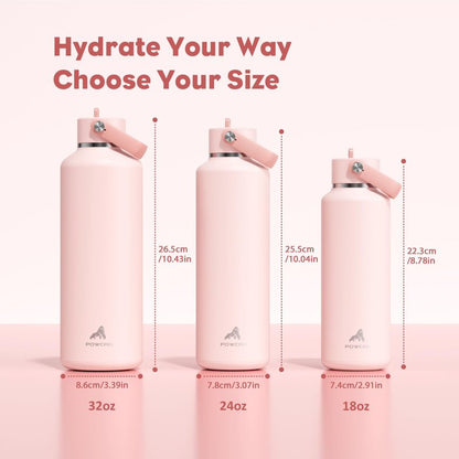 POWCAN 24 oz Water Bottle Insulated: Leakproof, Keep Cold 24H, Car Cupholder Friendly, Top Handle, Lightweight, Metal Water Bottle with Straw for Outdoors, Trip, Fitness, Gift, Running (Cotton Candy)