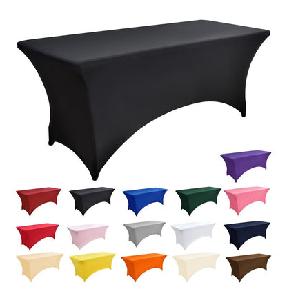 ZarzaaSik 2-Pack 4ft Black Spandex Table Covers for Rectangular Folding Tables - Wrinkle Resistant Stretch Tight Table Cloths - Ultimate Fitted Table Protector for Parties, Banquet, and Wedding