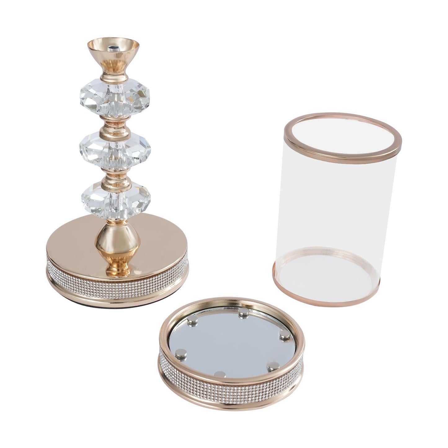 Candle Holder, Crystal Candlesticks Holder Set, Tabletop Pillar Candle Holders for Wedding, Parties, Events, Chirstmas, Home Decor, Table Centerpieces (Gold 03, L)