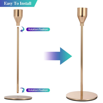 Anndason Set of 6 Pink Gold Candlestick Holders Pink Gold Candle Holder Taper Candle Holders Candle Holders Decorative Candlestick Holder for Home Decor, Wedding, Dinning, Party, Anniversary (Gold)