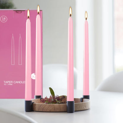 14-Pack Pink Taper Candles - 10 Inch Unscented Dripless Candlesticks, Long Burning for Weddings, Bridal Showers, Valentine's Day & Romantic Dinner Parties