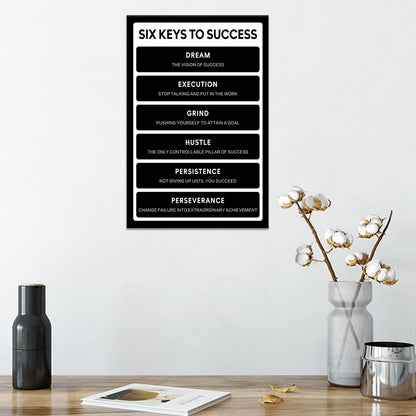 Six Keys To Success Inspirational Canvas Wall Art Execution Grind Hustle Verbs Poster Artwork Motivational Positive Quotes Picture Prints for Bedroom Living Room Office Ready to Hang [12" W X 18" H]