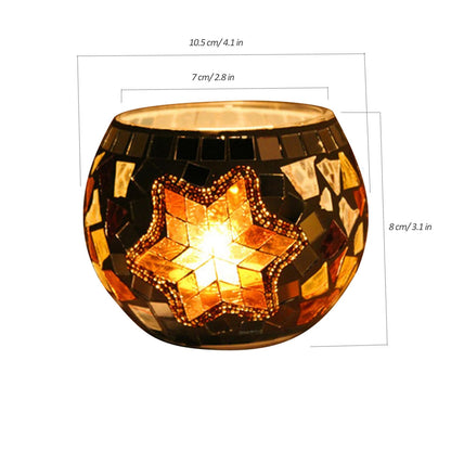 Mosaic Glass Tea Light Holders Romantic Stained Votive Candle Holder, MIATTCLD Round Handmade Tealight Candle Holder for Table Centerpieces, Christmas, Valentine, Birthday Party, Home Decor (E)