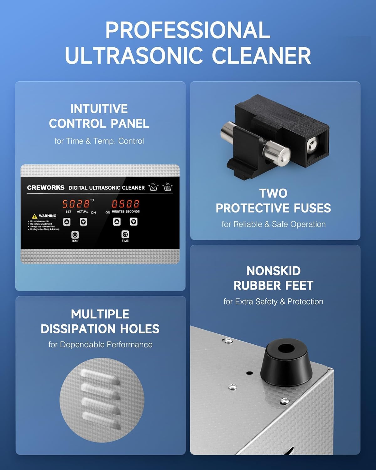 CREWORKS 10L Digital Ultrasonic Cleaning Machine with Heater & Timer, 240W Stainless Steel Ultrasonic Washing Machine, 2.6 gal Sonic Parts Cleaning Machine for Jewelry Glasses Auto Tool Machine Part