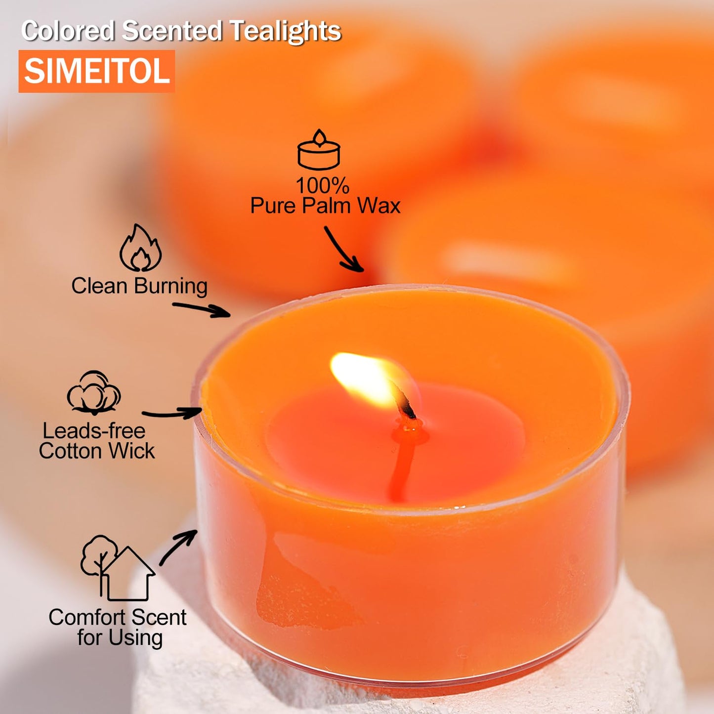 Pumpkin Cinnamon Scented Tealight Candles – 14 Pack, 100% Pure Palm Wax, 6-Hour Burn, Orange Scented Candles for Fall Decor, Thanksgiving, Halloween, Cozy Ambiance