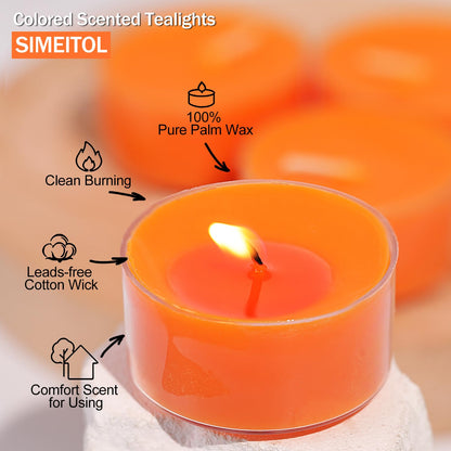 Pumpkin Cinnamon Scented Tealight Candles – 14 Pack, 100% Pure Palm Wax, 6-Hour Burn, Orange Scented Candles for Fall Decor, Thanksgiving, Halloween, Cozy Ambiance