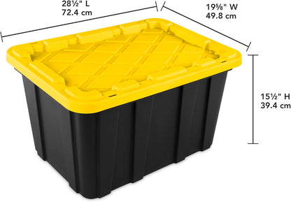Sterilite 12-Pack Industrial Tote | Heavy-Duty Plastic Storage Bins with Lids - 27 Gallon for Organizing Closet, Bathroom, Office