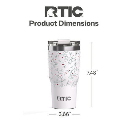 RTIC 20oz Essential Tumbler with Lid, Ceramic Lined, Insulated, Stainless Steel, Metal, Double Wall Vacuum-Insulation, Travel Cup for Iced Coffee, Tea, Hot and Cold Drink, Mistletoe