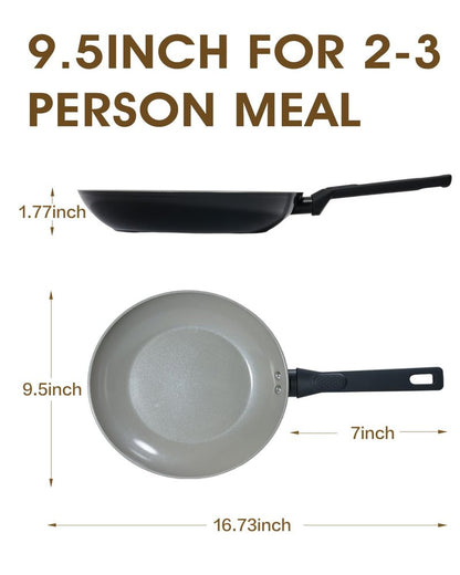 UFIRE 9.5 Inch Nonstick Frying Pan Skillet, Ceramic Frying Pan, Non Toxic Healthy Ceramic Coating, Suitable for All Stovetops, PTFE PFOA PFOS Free, Black