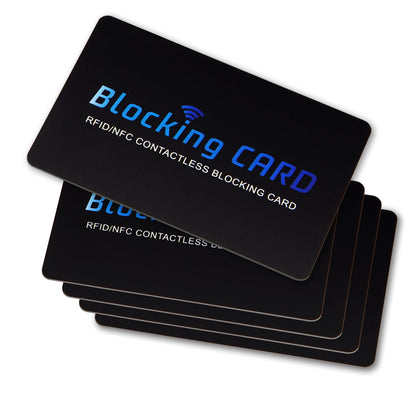 RFID Blocking Card, Contactless NFC Debit Credit Card Passport Protector Blocker Set for Men&Women, Slim Design One Card Protects Entire Wallet/Purse, 5 Pack