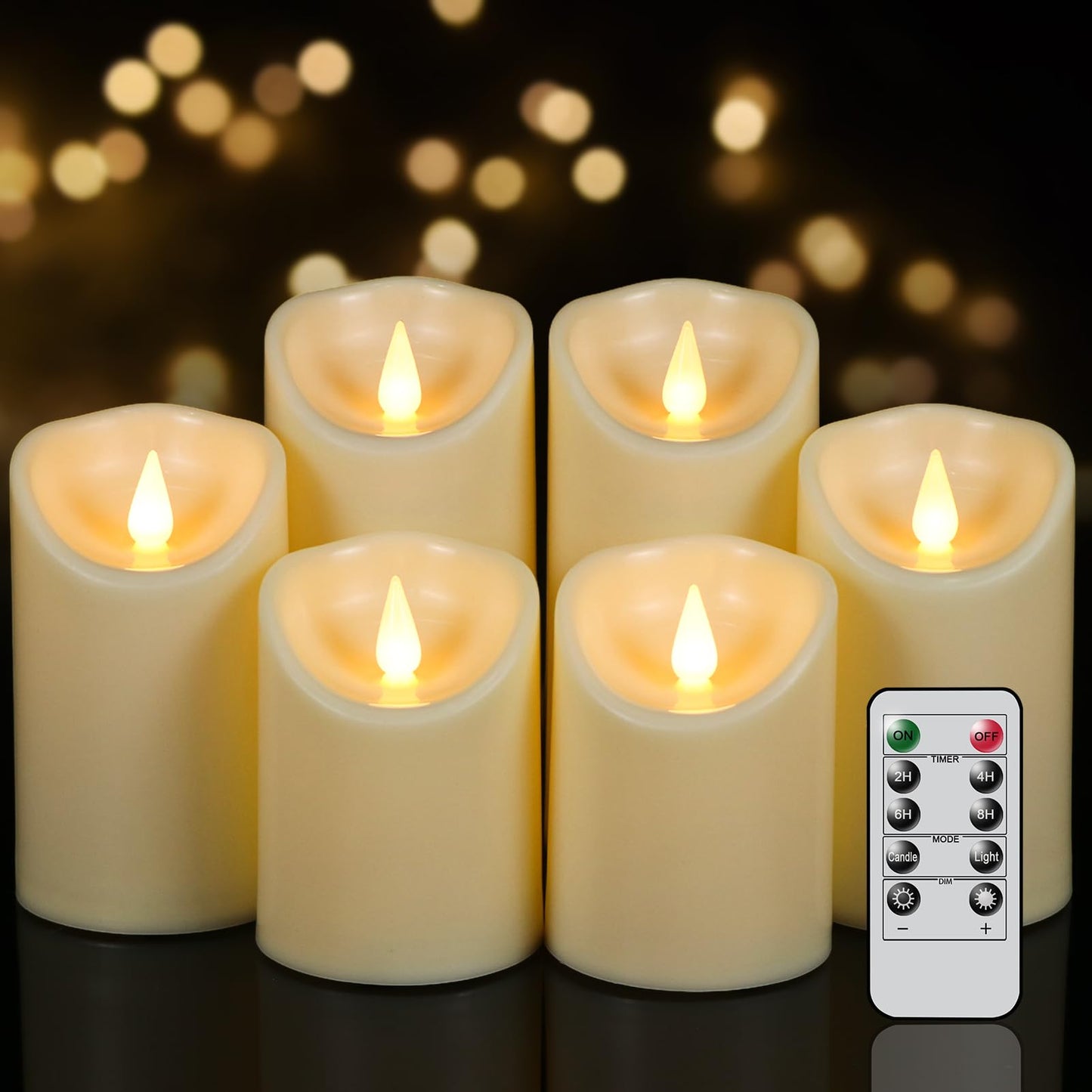 Wondise Flameless Candles with Remote, Set of 6 Battery Operated Flickering Flameless Candles with Timer 2/4/6/8H, Ivory Plastic LED Candles for Home Decor Wedding Christmas Decorations