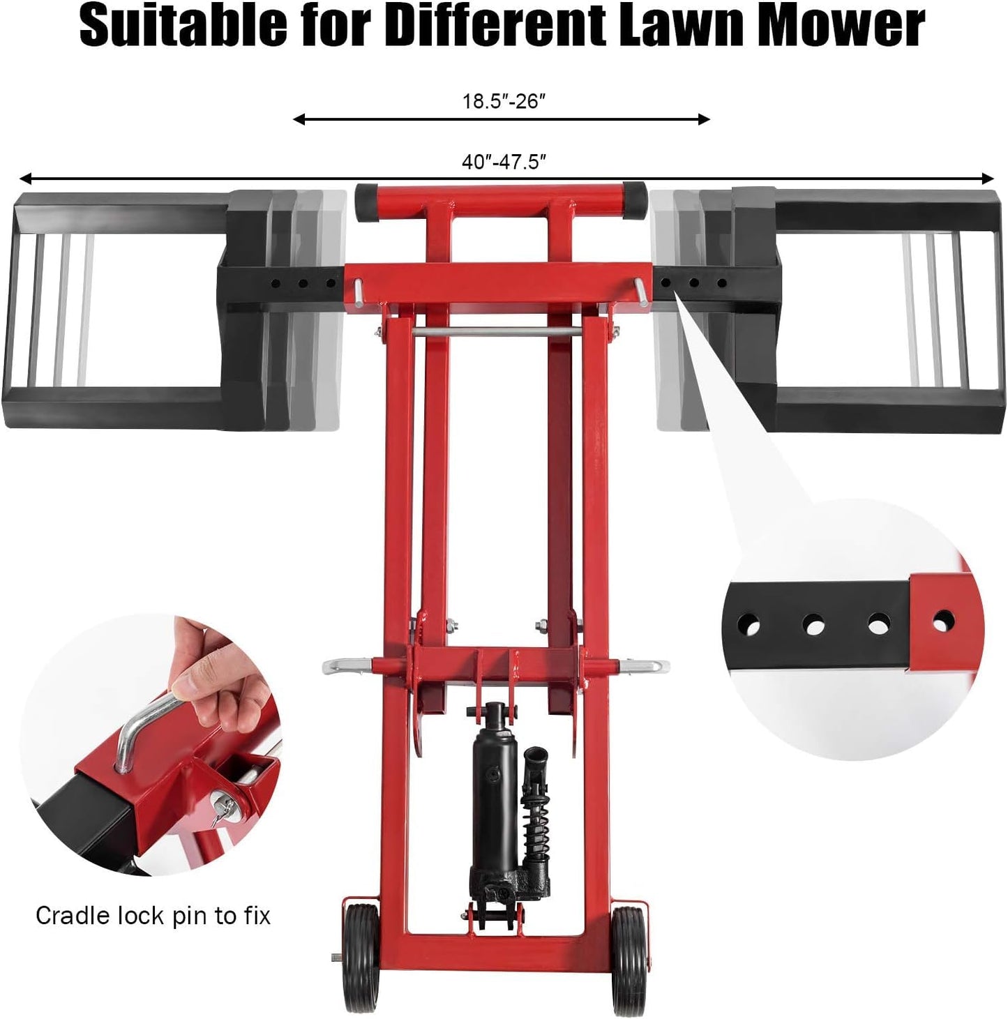 ERGOMASTER Lawn Mower Lift, Adjustable Heavy Duty Mower Lift Jack Zero Turn w/Non-Slip Wheels, 500 LBS Lifting Capacity & Foldable Design