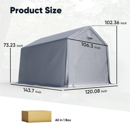 Quictent 10x12FT Large Outdoor Storage Shed Workshop Shelter with Roll-Up Mesh Windows, Heavy Duty Portable Garage for Riding Mower, Garden Equipment Waterproof Tent with Reinforced Frame, Sliver Gray