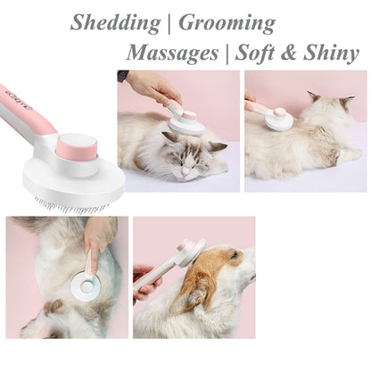 SimpleDot Pet Grooming Brush, Self Cleaning Slicker Brush for Dogs and Cats, Removes Undercoat Loose Hair, Mats, Tangled and Dirt, Massages, All Hair Types (Pink)
