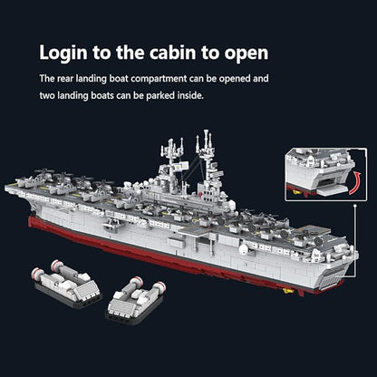 MISINI M7024 US Navy Warship Building Brick Set 1:300 Military Series Wasp-Class Amphibious Assault Ship 5220 Pieces Aircraft Carrier Collector's Toy Displayable MOC Adult Battleship Gift